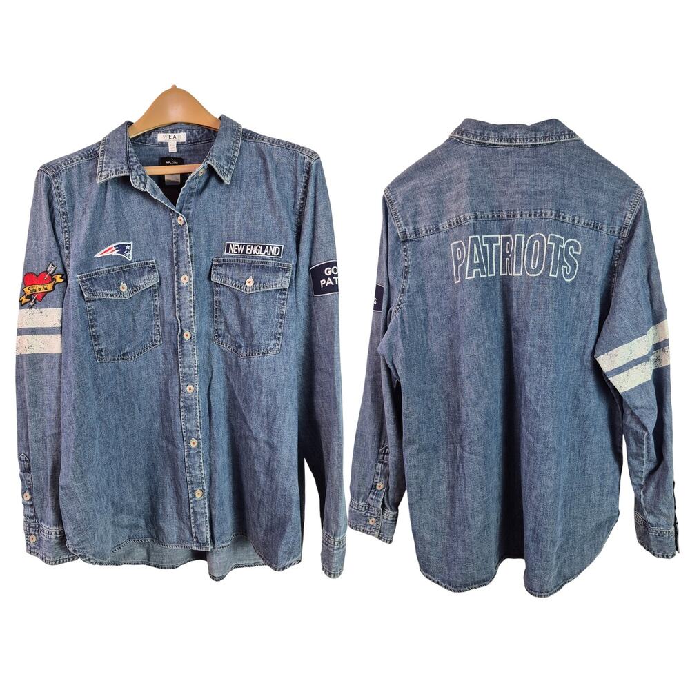 NFL Patriots Wear by Erin Andrews Embroidered Denim Shirt NEW XXL